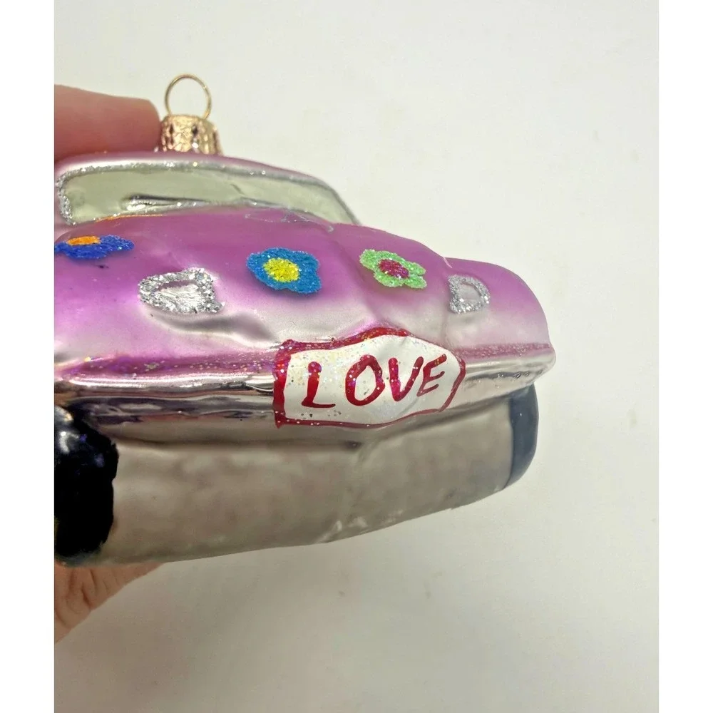2000 Christopher Radko Volkswagen Pink Glass Love‎ Bug Christmas Ornament